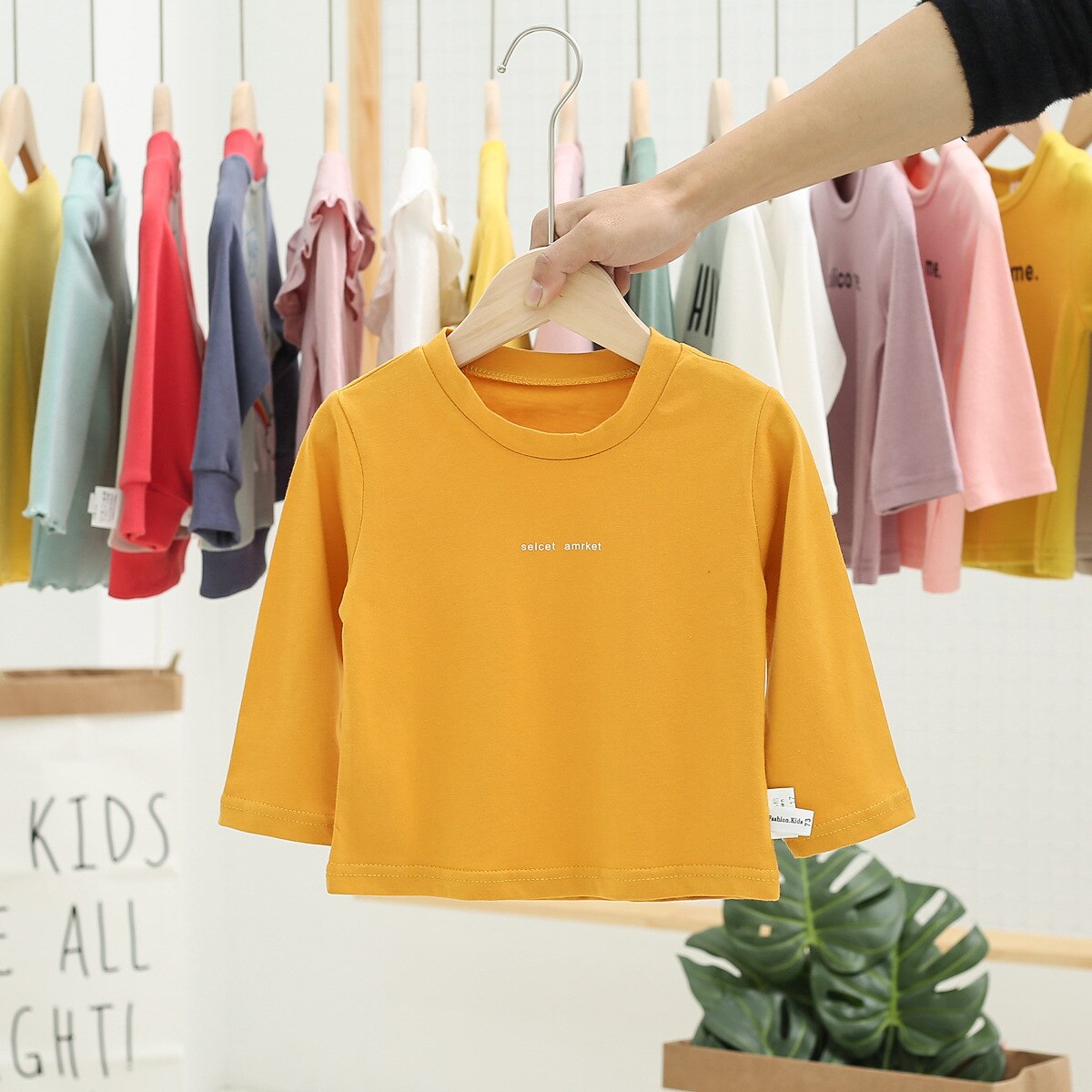 Selcet Amrket Gedrukt Baby Kinderen Jongens T-shirt Lange Mouw Lente Katoen Tops T-shirt Kinderen Basic Voorjaar Kleren