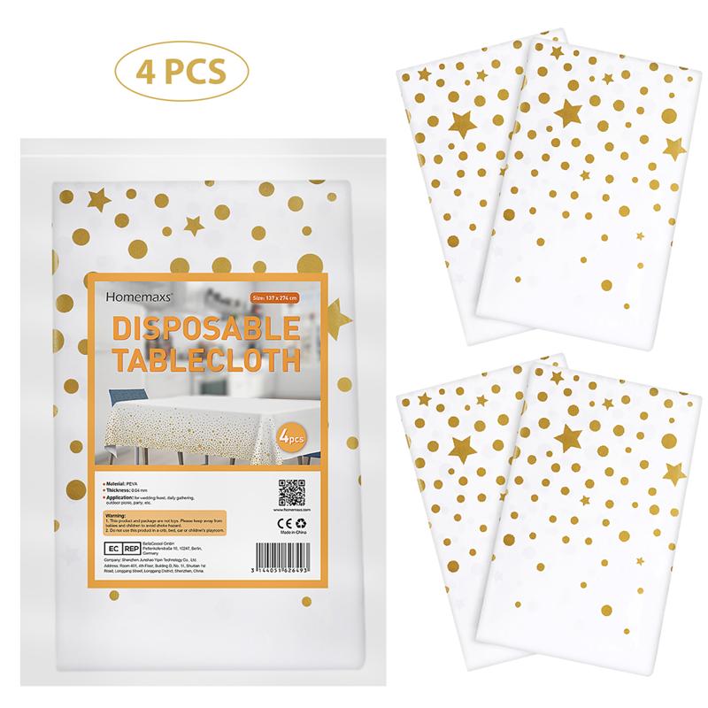 Homemaxs 4 pces peva toalha de mesa descartável retângulo à prova dwaterproof água capa de mesa para piquenique casa decoração da cozinha 274x137 cm