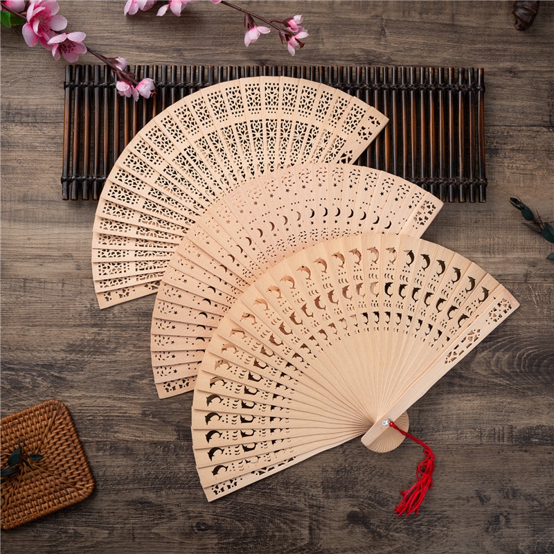 Abanico de mano plegable de madera, abanicos chinos de bambú, abanicos de mano de baile portátiles para mujer, decoración del banquete de boda, abanico decorativo, manualidades,