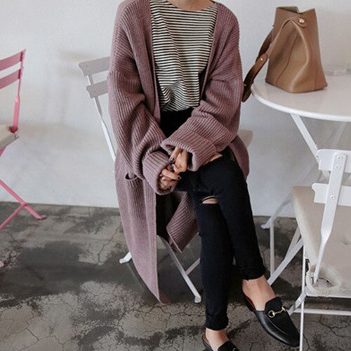 Vesten dames lange mouwen los gebreide dames effen truien koreaanse stijl dames trui warme trendy cardigan: Paars