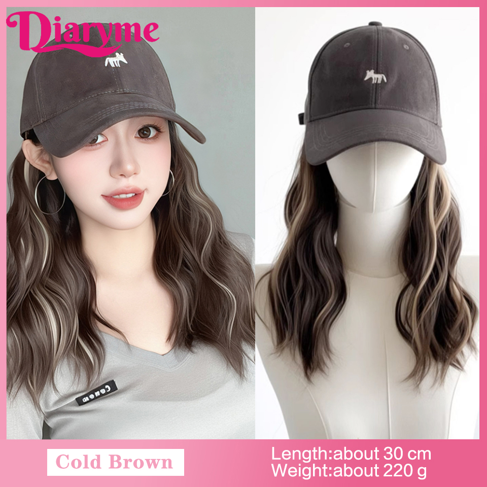 Peluca de sombrero sintético, peluca de pelo largo y liso con gorra de béisbol, gorra ajustable de una sola pieza, gorra de béisbol Retro, conectar pelo recto: Rojo