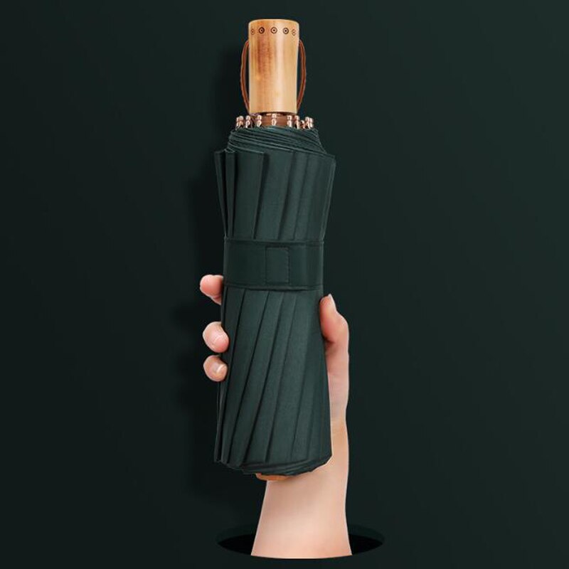 Paraguas plegable ligero de 16k de para lluvia, para mujer, sombrilla Anti-UV resistente al agua, paraguas de viaje con mango de madera