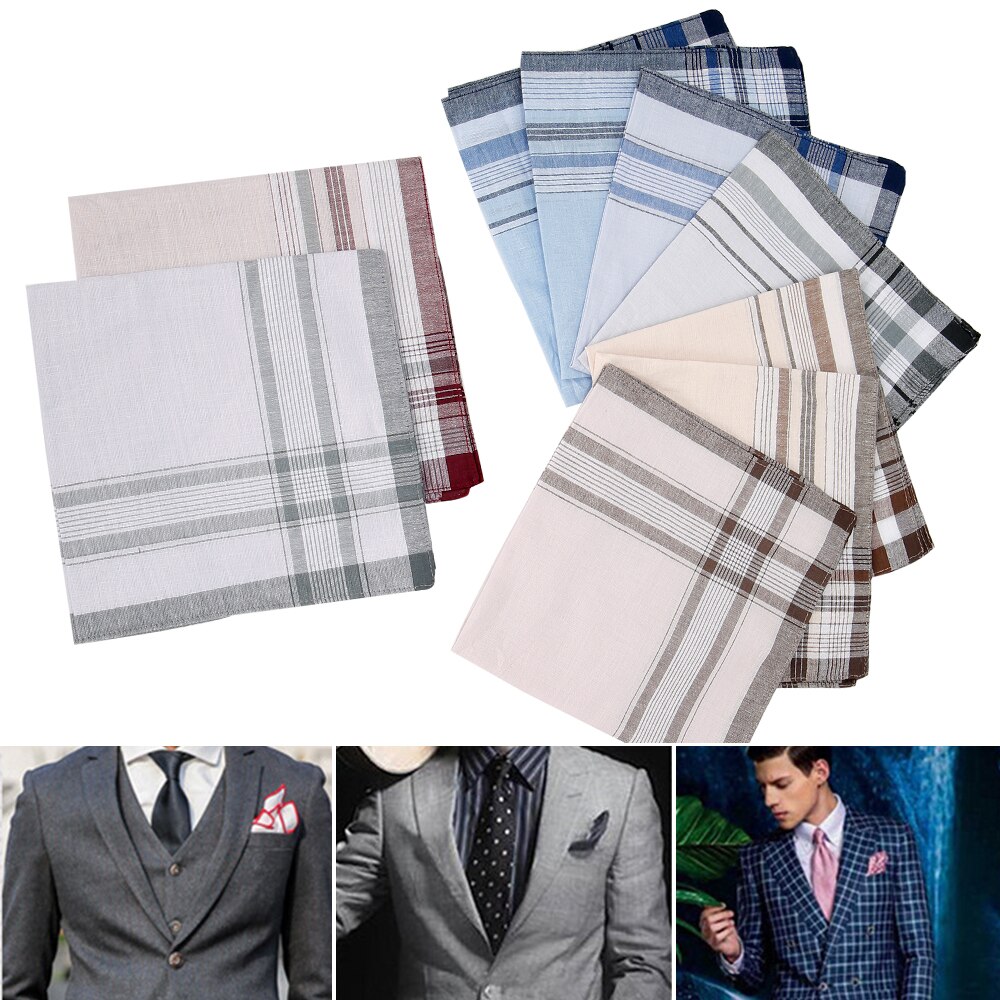 10pc herre bomuldslommetørklæder vintage lommetørklæder lomme firkantede lommetørklæder 38*38cm flerfarve plaid striber business håndklæde lommetørklæde
