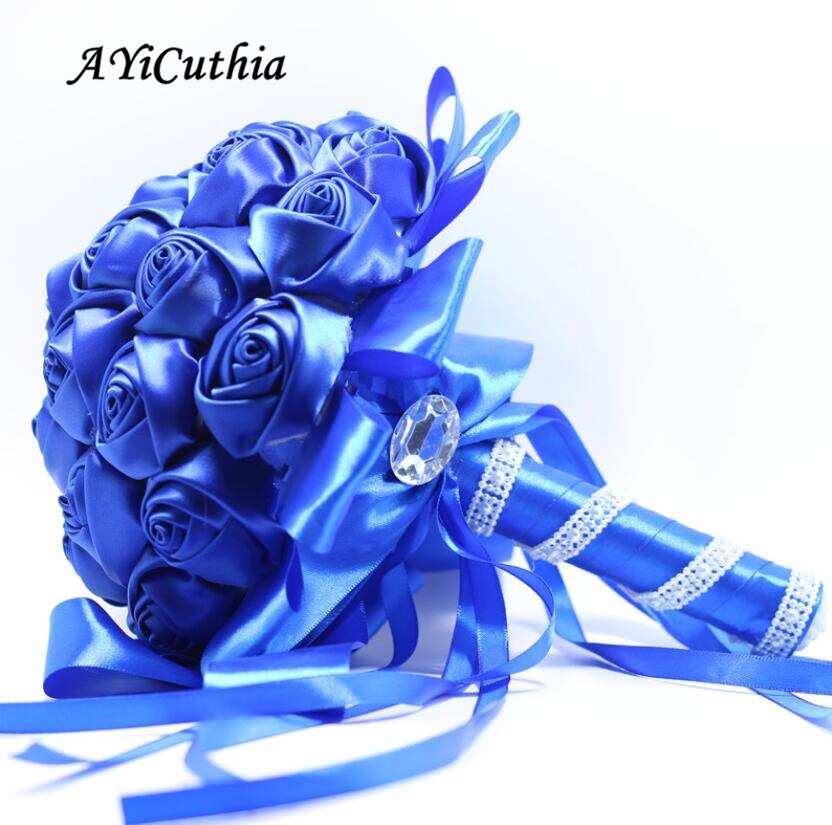 AYiCuthia Zijde Bruidsboeket Bruids Bloemen Ivoor Rose Bruidsmeisje Bloemen Kunstmatige Bruidsboeketten Voor een Bruiloft S109a: Blue