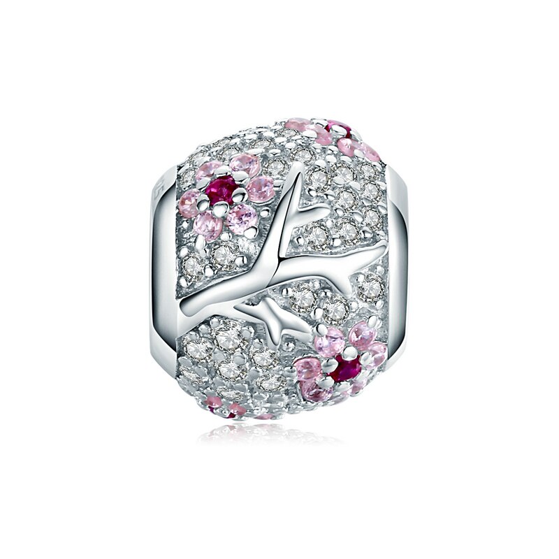 Wostu ægte 925 sterlingsølv blommeblomstperler blomst pink zirkon charm pasform originalt armbånd vedhæng gør selv-smykker: Ctc 153