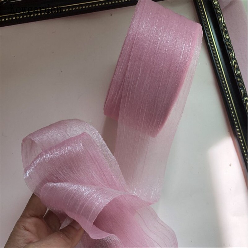 Kewgarden 6cm- stribet rynke tyl bånd håndlavet tape voile bånd gør-det-selv-sløjfe tilbehør bånd 50 yards: Lyserød