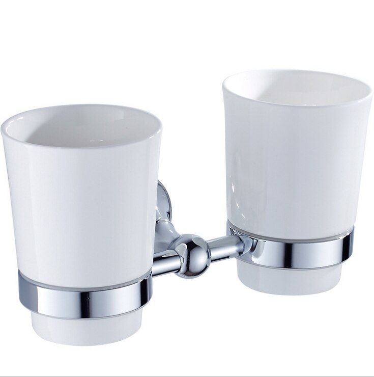Bronze Double Cup Holders Black Gold Luxury Toothbrush Shelf Brass Chrome Wall Mounted Toothpaste Holder for Bathroom Accessory: Chrome