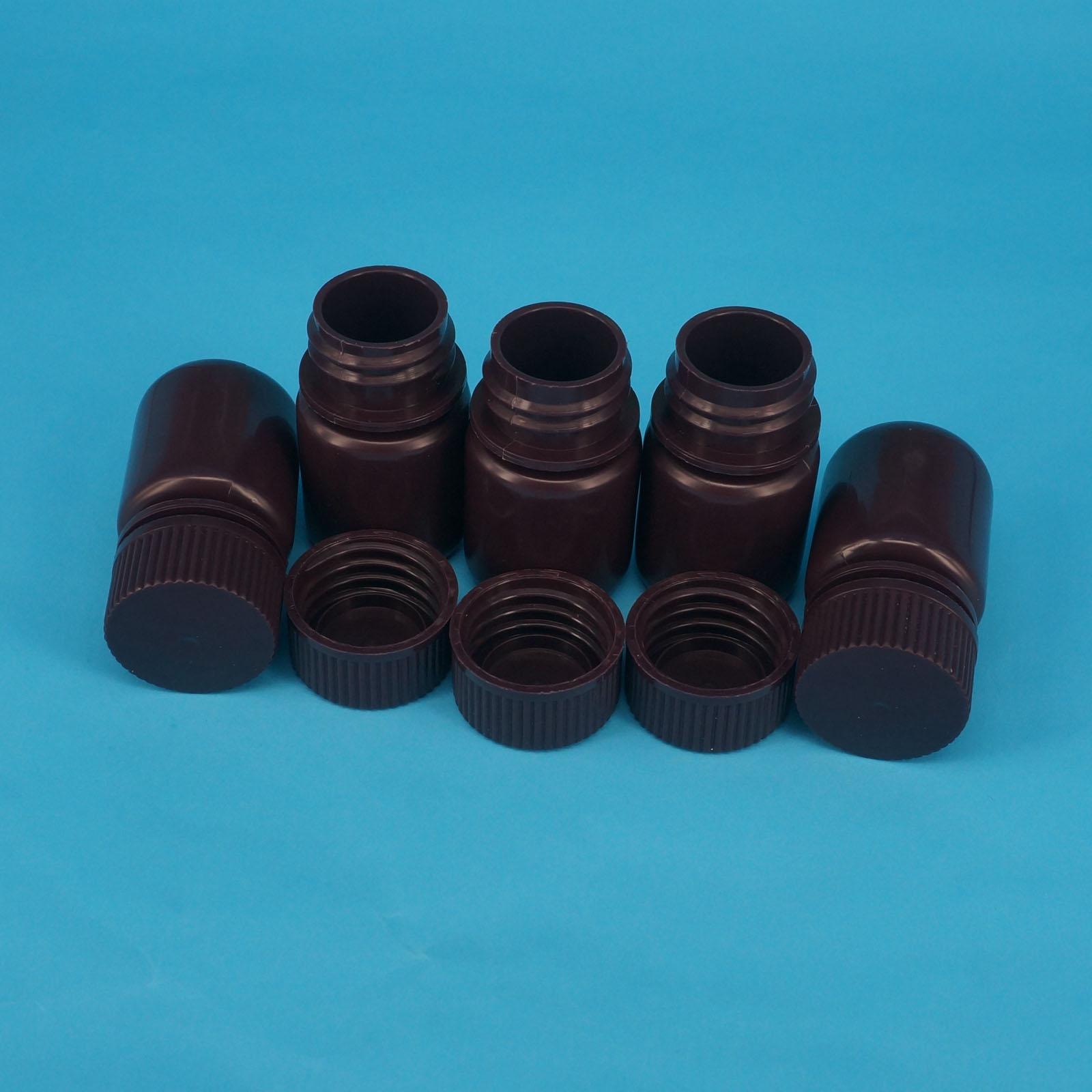Lot5 30ml Brown PP Plastic Cylindrical Chemical Container Reagent Bottle