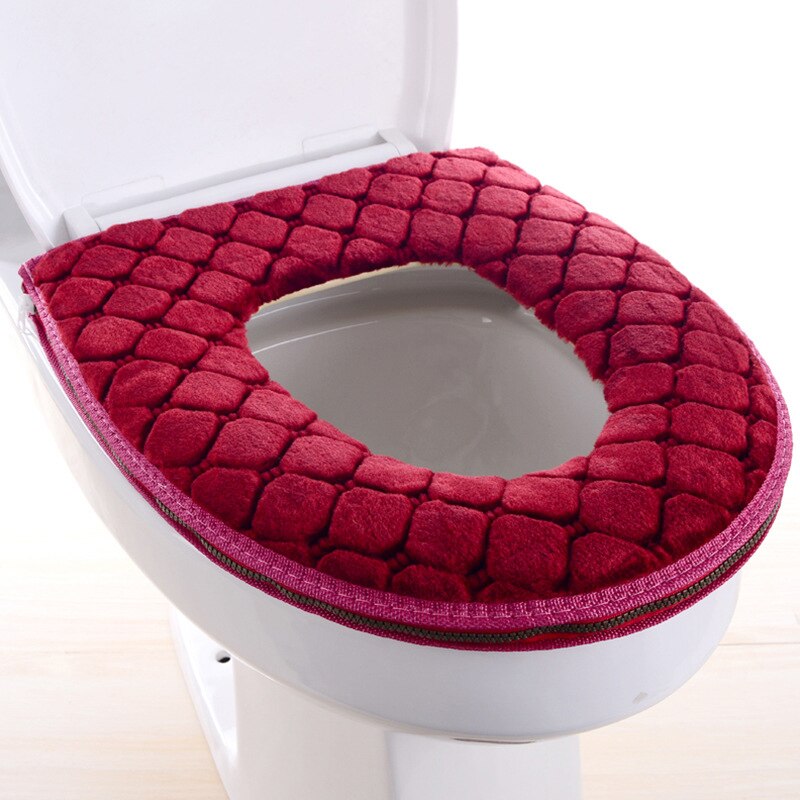 Universal Warm Soft Washable Toilet Plush Seat Cover Pad Soft Zipper Household Bathroom Waterproof Mat Seat Toilet Accessories: A