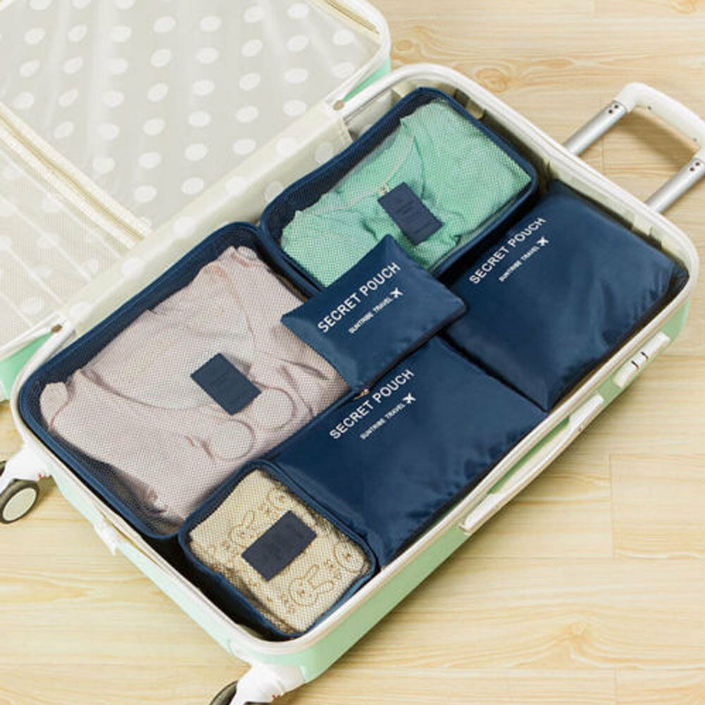 6 Stuks Reizen Kleding Opslag Zakken Waterdichte Draagbare Bagage Organizer Pouch Verpakking Kubus 8 Kleuren: Navy