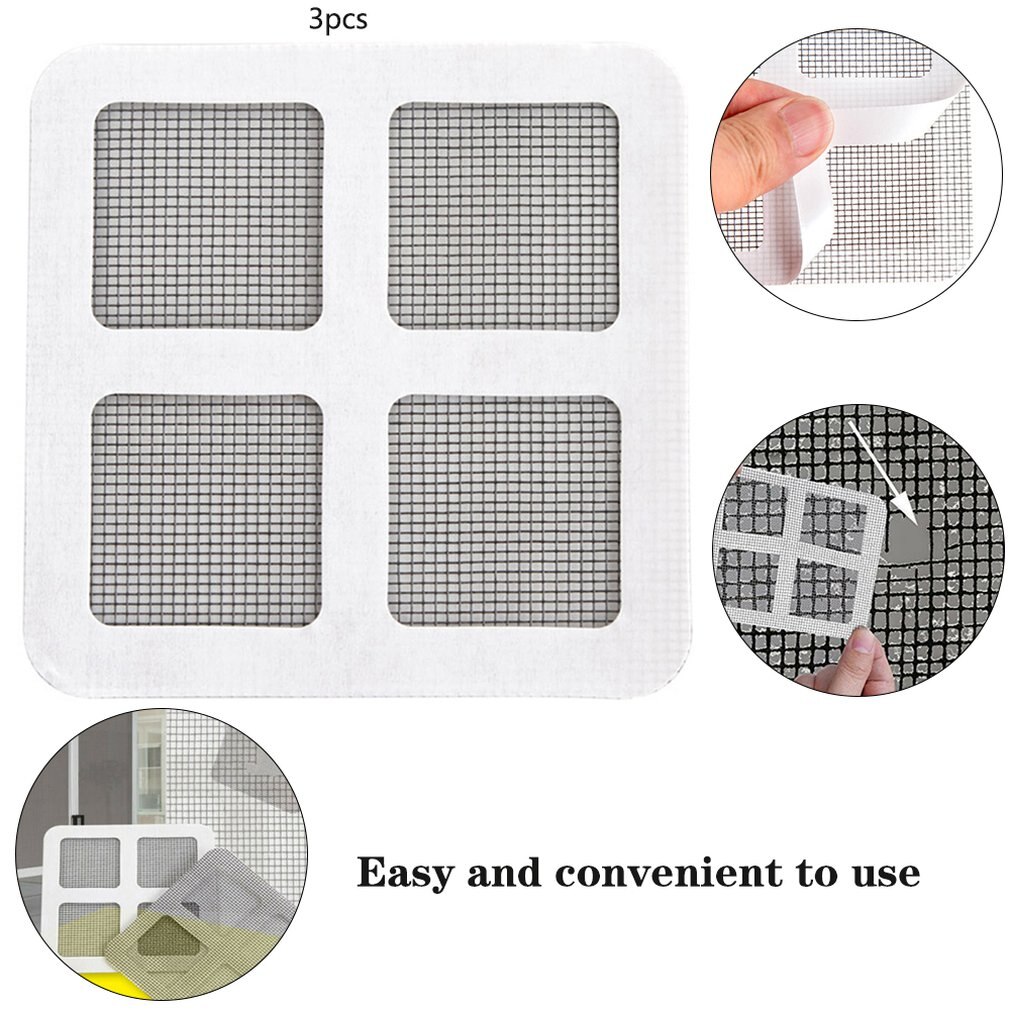 3 stk anti-myggnetting klebrige ledninger plaster sommervindu myggnetting lapp reparere ødelagte hull på skjermvindusdør