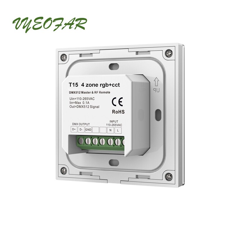 Led RGBCCT Strip Controller DMX Master &amp; 2.4GHz Dual Function 100V-240V Wall Mount Touch Panel 4 Zone RGB CCT String Control