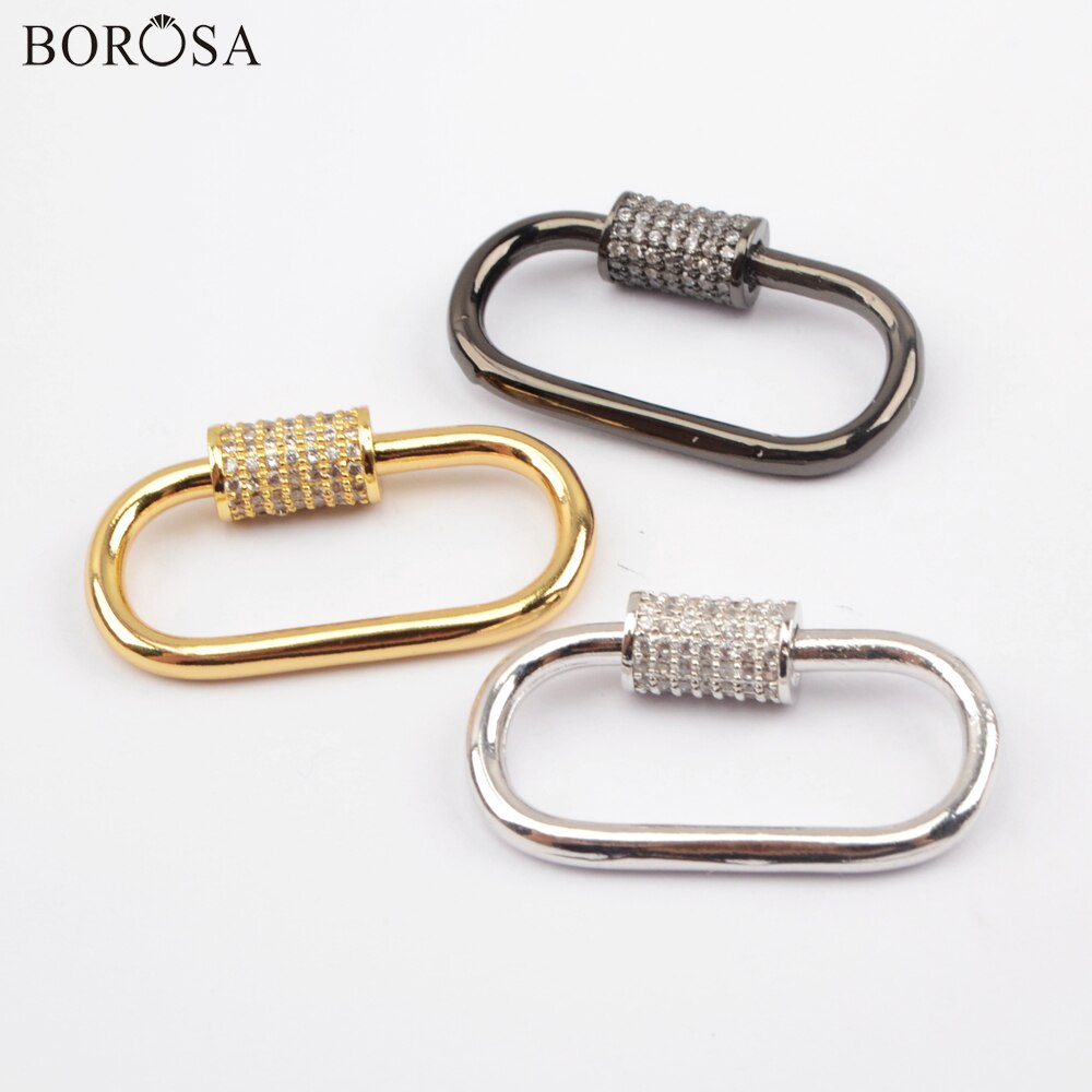 BOROSA Oval Spirale Schraube Schließe Charms Anhänger Schmuck Zubehör Micro Gepflasterte CZ Gold Farbe Lock Haken für Halskette WX1352