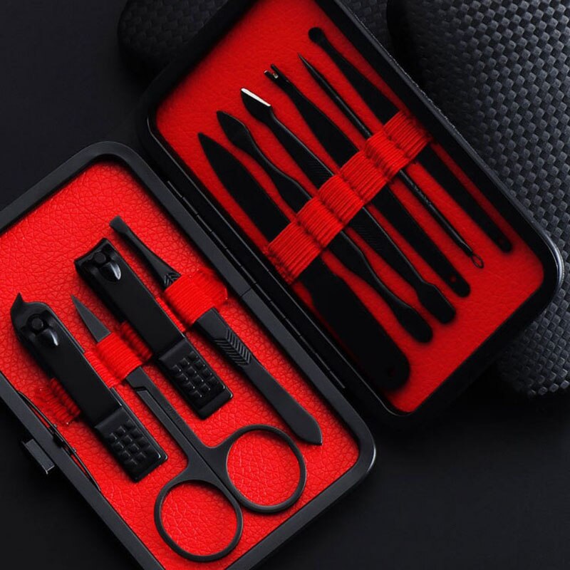 Cortauñas para manicura , tijeras de Juego de Cuidado de Uñas, pinzas, cuchara para orejas, Kit de belleza para uñas artísticas, 7/10/15/18 Uds.: 10 pcs-black