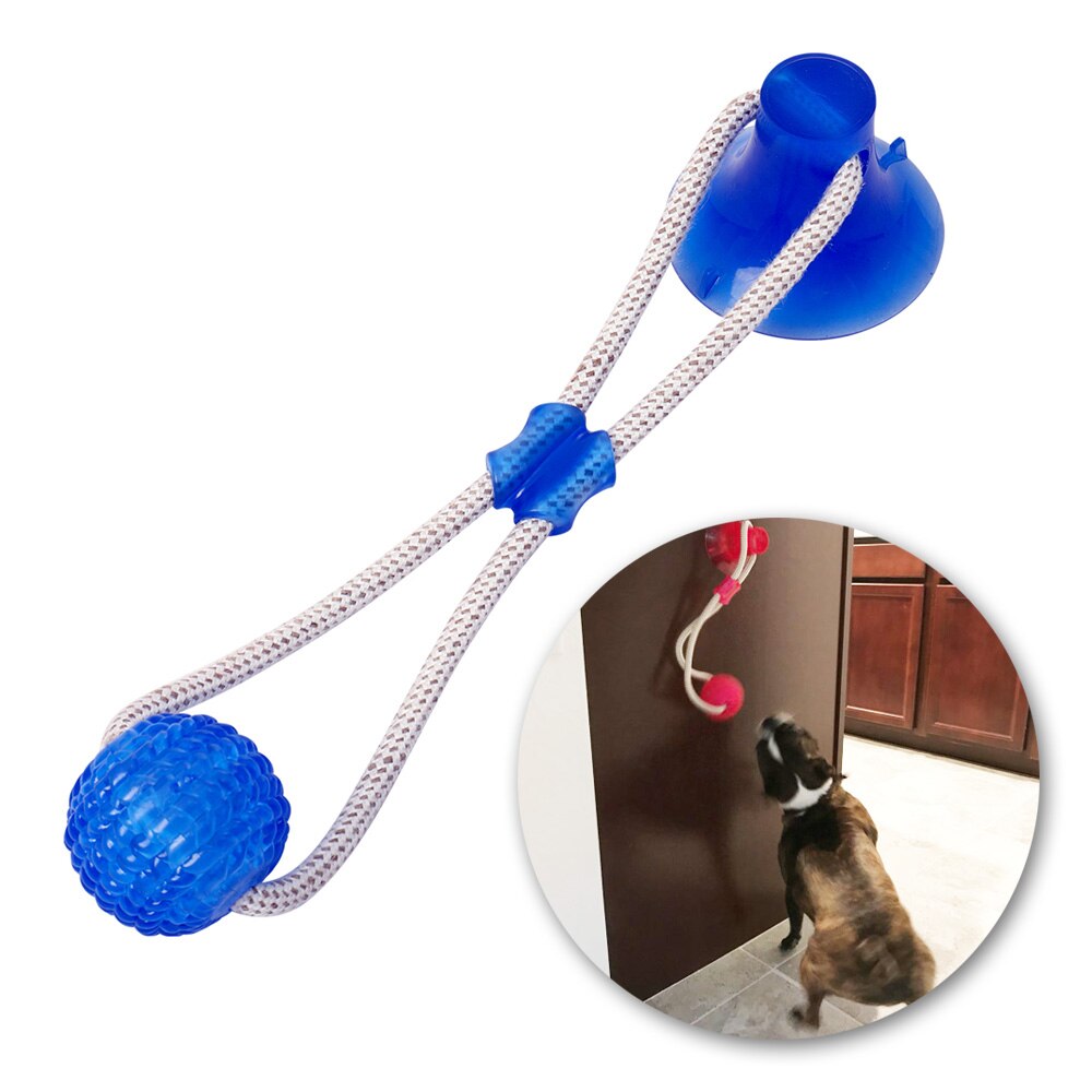 Multifunction Pet Molar Bite Dog Toys Rubber Chew Ball Cleaning Teeth Safe Elasticity TPR Soft Puppy Suction Cup Biting Dog Toy: Blue