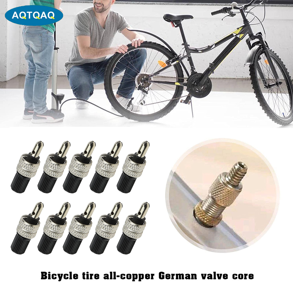 10Pcs/Set Germany Type Bike Valve Core Set Compatible with Wood Dunlop Dutch Bike Tyre Replacement Copper Silver Bicycle Parts