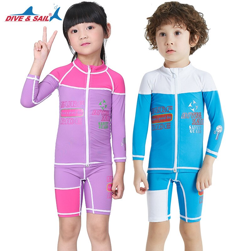 Wetsuits Kinderen Een Stuk Zwemmen Draagt Duikpakken Korte Mouwen Jongens Meisjes Surfen Kinderen Rash Guards