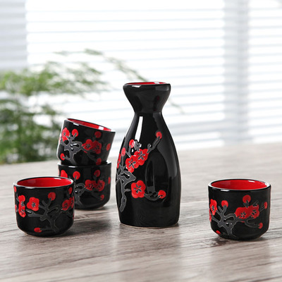Pot en céramique japonais Vintage porcelaine | Pot Flagon service de tasses de spiritueux, boisson de cuisine, Bar service de vin saké japonais: Kaki foncé