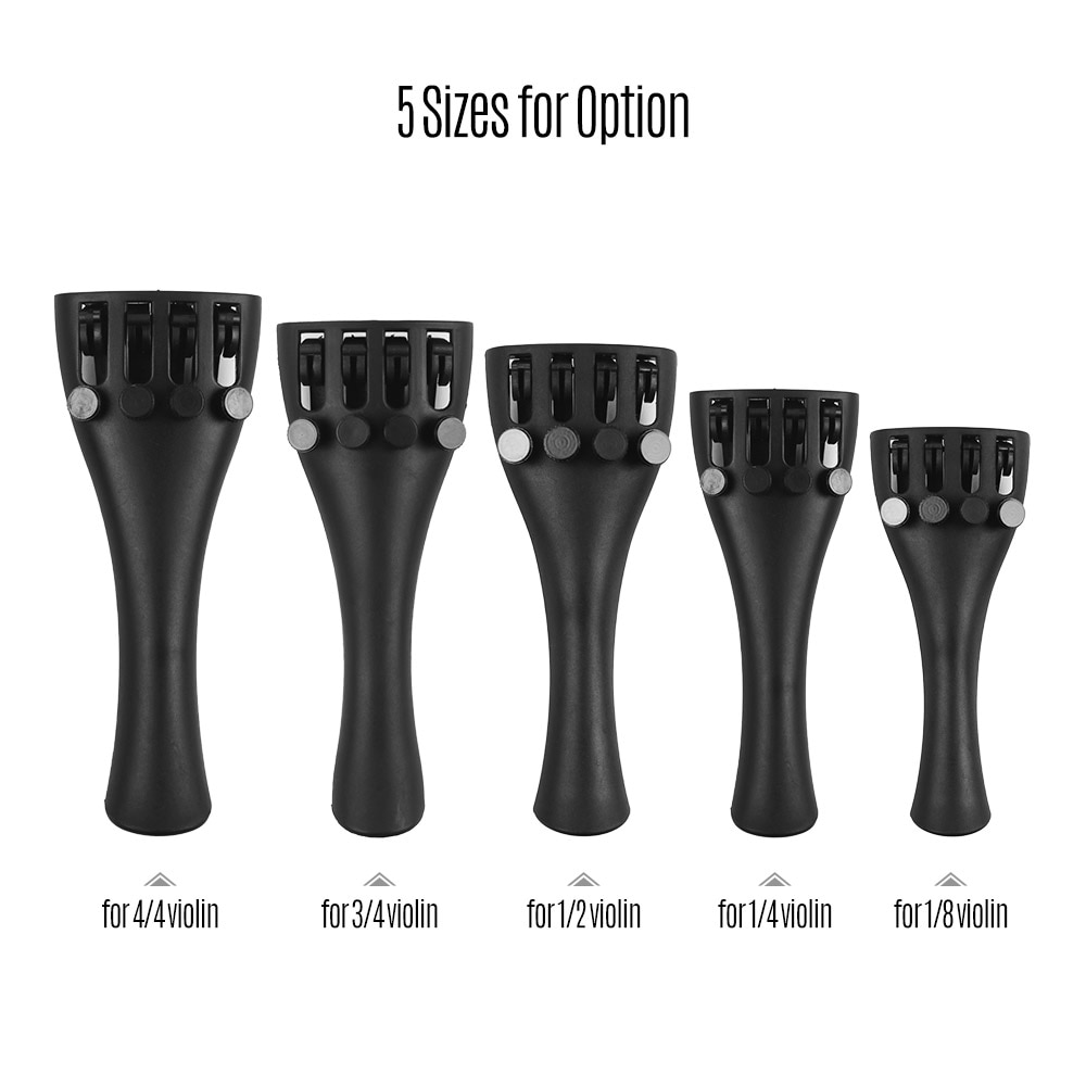 Violin Tailpiece Carbon Fiber Violin Fiddle Tailpiece with 4 Fine Tuners & Tailpiece Gut Cord for 4/4 3/4 1/2 1/4 1/8 Violins