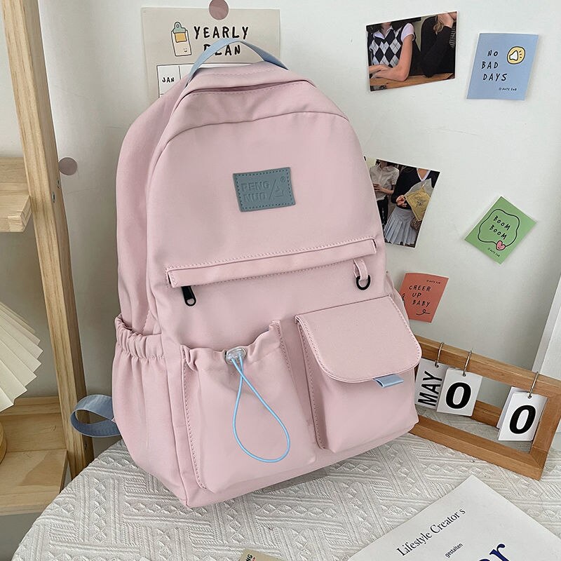 Mochila negra para mujeres y niñas, mochilas escolares para estudiantes adolescentes, mochila trasera de nailon: Rosa