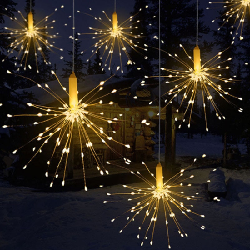 Diy fyrværkeri førte fe streng lys foldbart batteridrevet gerlyanda fjernbetjening krans til udendørs juledekoration