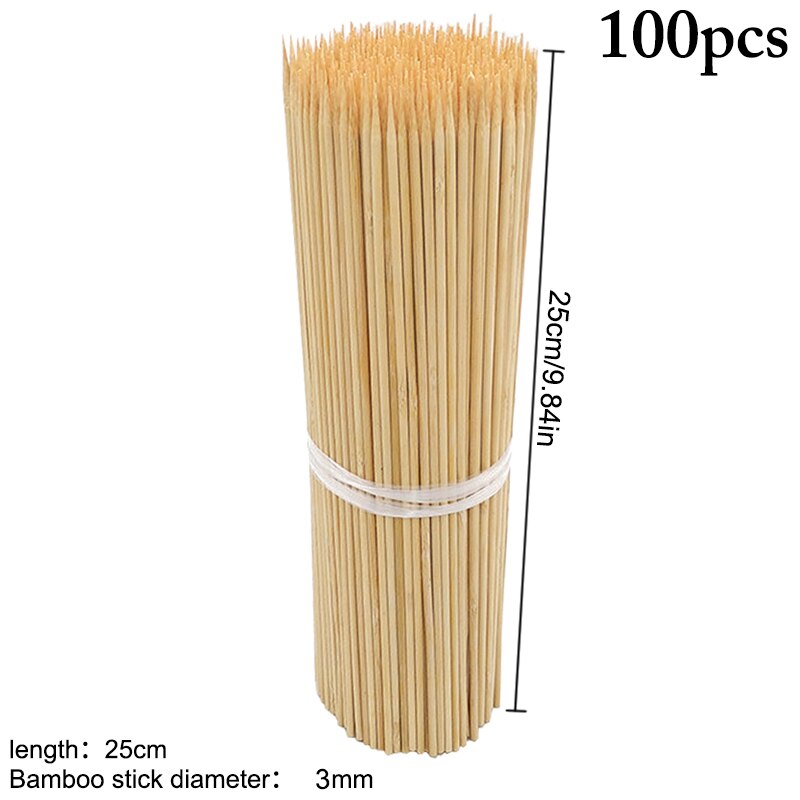 100PCS Bamboo Skewers Natural Disposable Skewer Sticks Kebab Skewers for Grill Bamboo Meat Tool Disposable Long Sticks: C