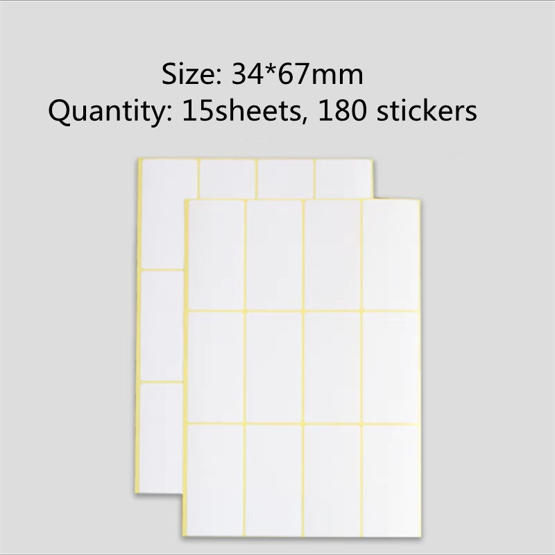 15Sheets Paper Self Adhesive Sticky White Label Name Stickers Blank Note Label Bar DIY Stationery Sticker Various Sizes Optional