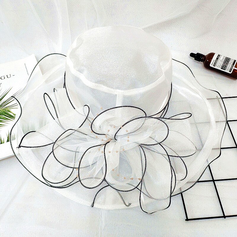 Women's Organza Church Fascinator Bridal Tea Party Wedding Hat Ladies Female Fedoras Solid Color Cute Outdoor Cap: white