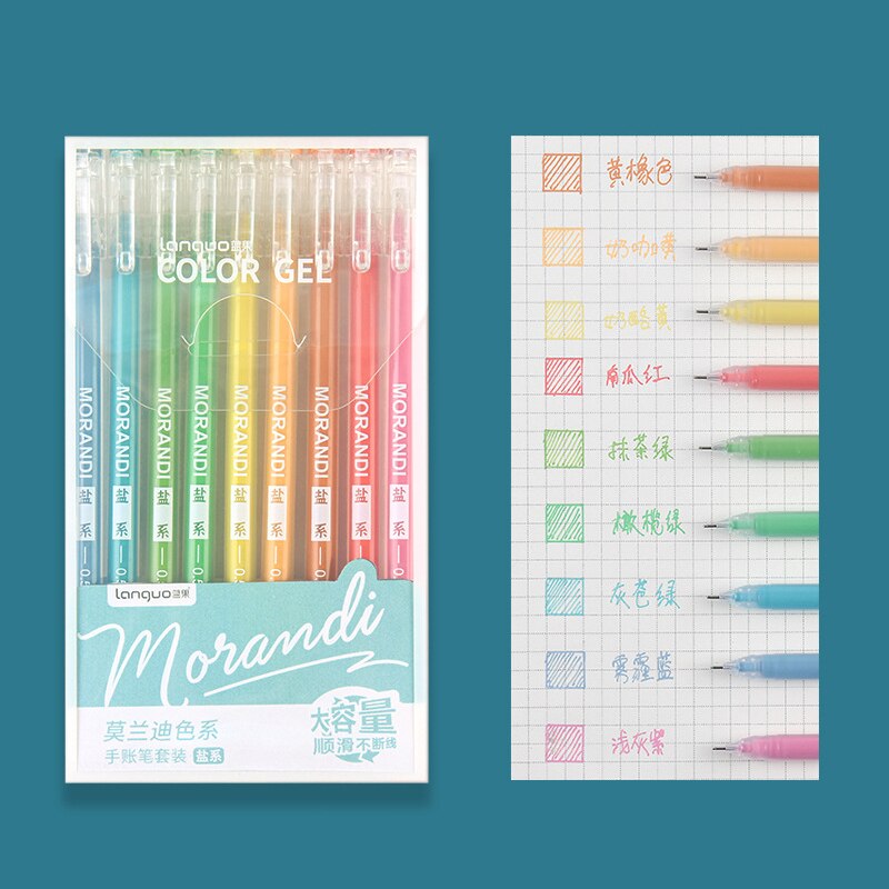9 PCS/Set Morandi Gel Pen Multi Colored Gel Ink Pens Vintage 0.5mm Writting Drawing Pen Stationery For Kids Office Supplies
