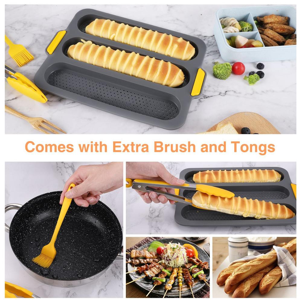 Silicone French Bread Baking Mold Set Bread Wave Baking Tray Practical Cake Baguette Mold Pans 3 Groove Waves Bread Baking Tools