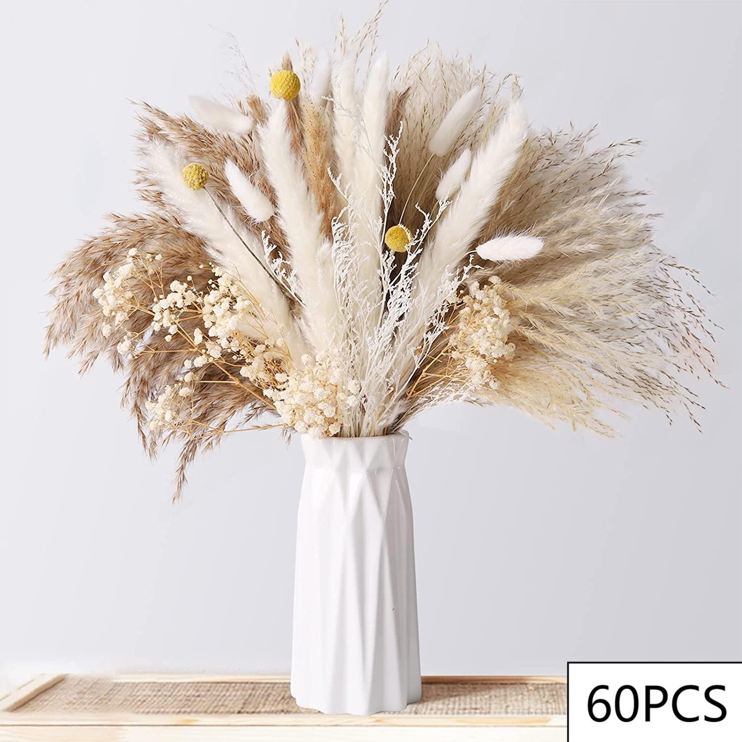 80 pz fiori secchi pampa codice di coniglio mazzo di erba floreale decorazioni per matrimoni conservare foglie di eucalipto canne decorazione vaso per la casa: Grigio scuro