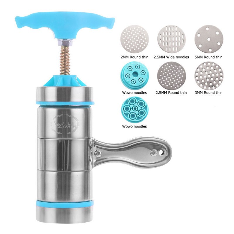 Manual Stainless Steel Noodle Maker Press Pasta Machine Crank Cutter Fruits Juicer Cookware Making Spaghetti Tools: Blue