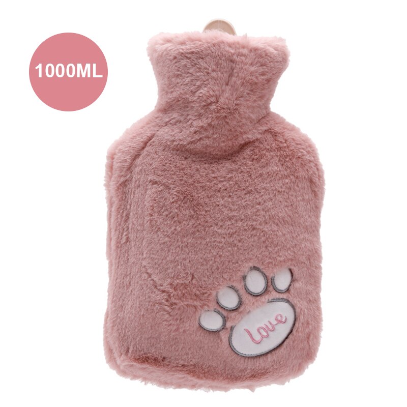 1000Ml Leuke Water Flessen Met Soft Cover Draagbare Winter Warm Water Fles Handwarmer Meisjes Hand Voeten Warmte jug: 1000ML pink