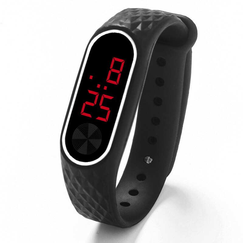 neue Stilvolle kinder LED Digitale Sport Uhr Jungen Mädchen Unisex Frauen Männer Elektronische Silikon Armband Armbanduhr: Black Red