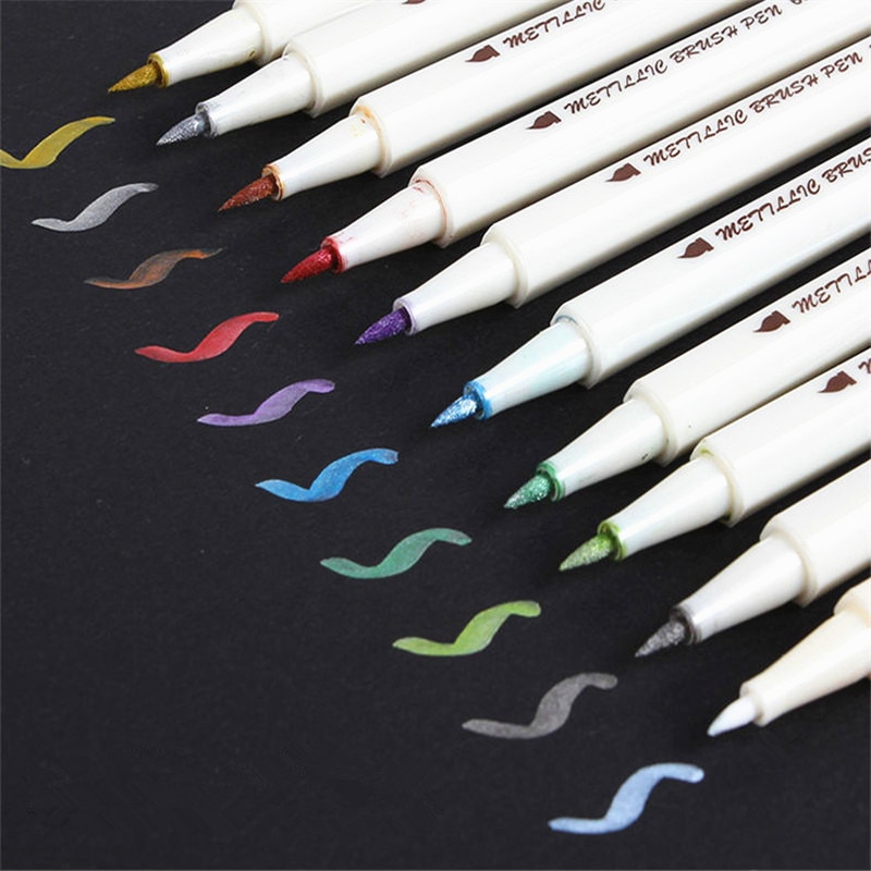 Luxe Metallic Colour Brush pen Art Marker Pen Tekening pennen student School Kantoorbenodigdheden