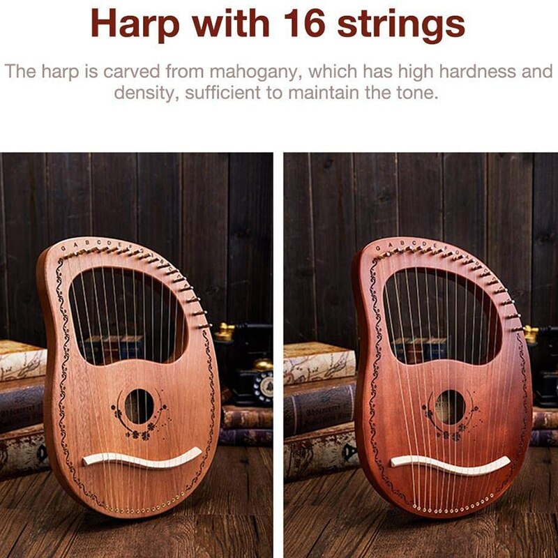 Lyreharpe 16- strengs harpe bærbar lille harpe med holdbart streng musikinstrument stabil lydharpe