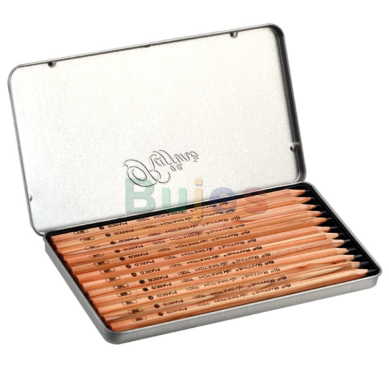 Conjunto de lápis de desenho a base de carvão para desenho, caixa de ferro profissional, 7001-12tn 3h-9b