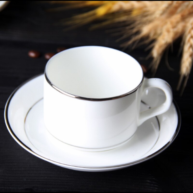 Bone China Coffee Cup Suit Bring Cup Dish Spoon Phnom Penh Silver Edge English-style Afternoon Tea Set Single Product Drink: D