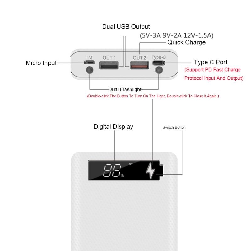 QC3.0 Lcd-scherm Diy 10X18650 Batterij Case Power Bank Shell Quick Charge Box 581A
