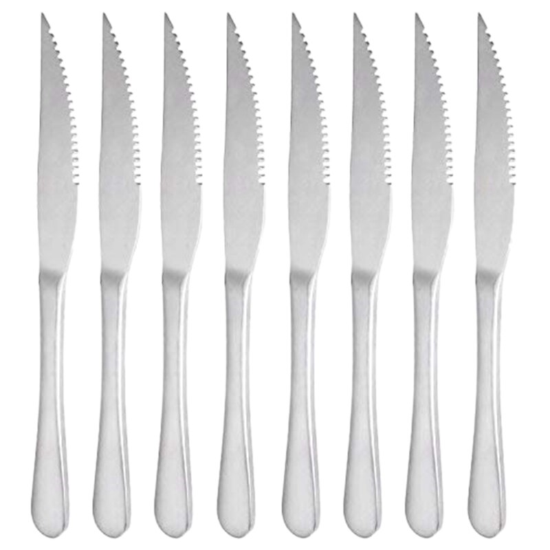 Chef with Heavy-Duty Stainless Steel Dinner-Tipped Steak Knife 8 Pieces Perfect for Commercial Kitchen-Grill Wedding - Dinner -
