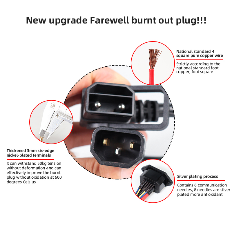 2+6 Electric Vehicle Battery Plug Socket with Wire 8Pin E-bike Lithium Charging Connector Charging Interface Replacement Adapter