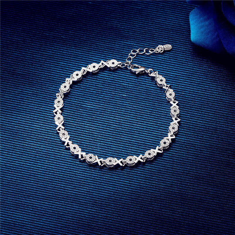 DAIWUJAN Simple Stylish 925 Sterling Silver XO Letter Chain Charm Bracelets &amp; Bangles For Women Girls Wedding Party Jewelry