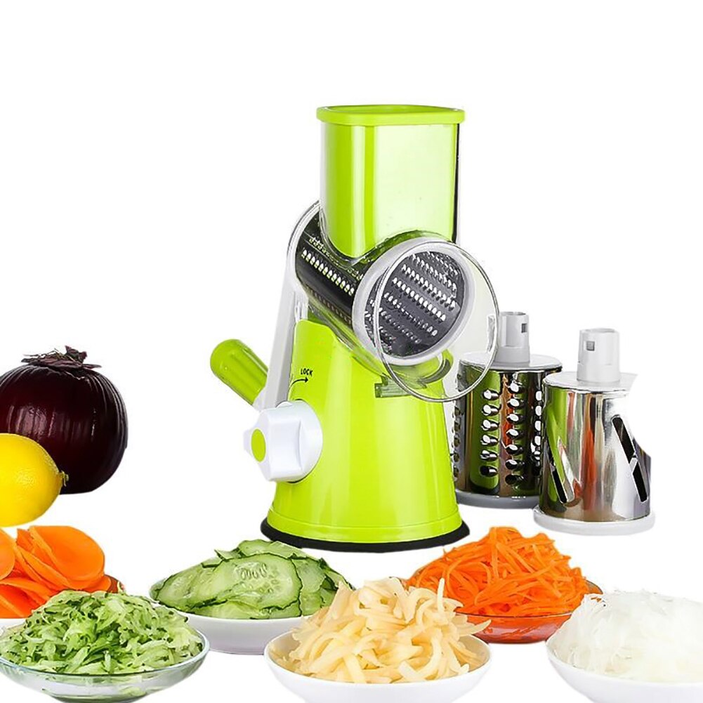 Multi-Function Rotary Grater Manual Rotary Vegetable Slicer Fruit Manual Shredder Drum Grater With 3 Stainless Steel Rotary Set