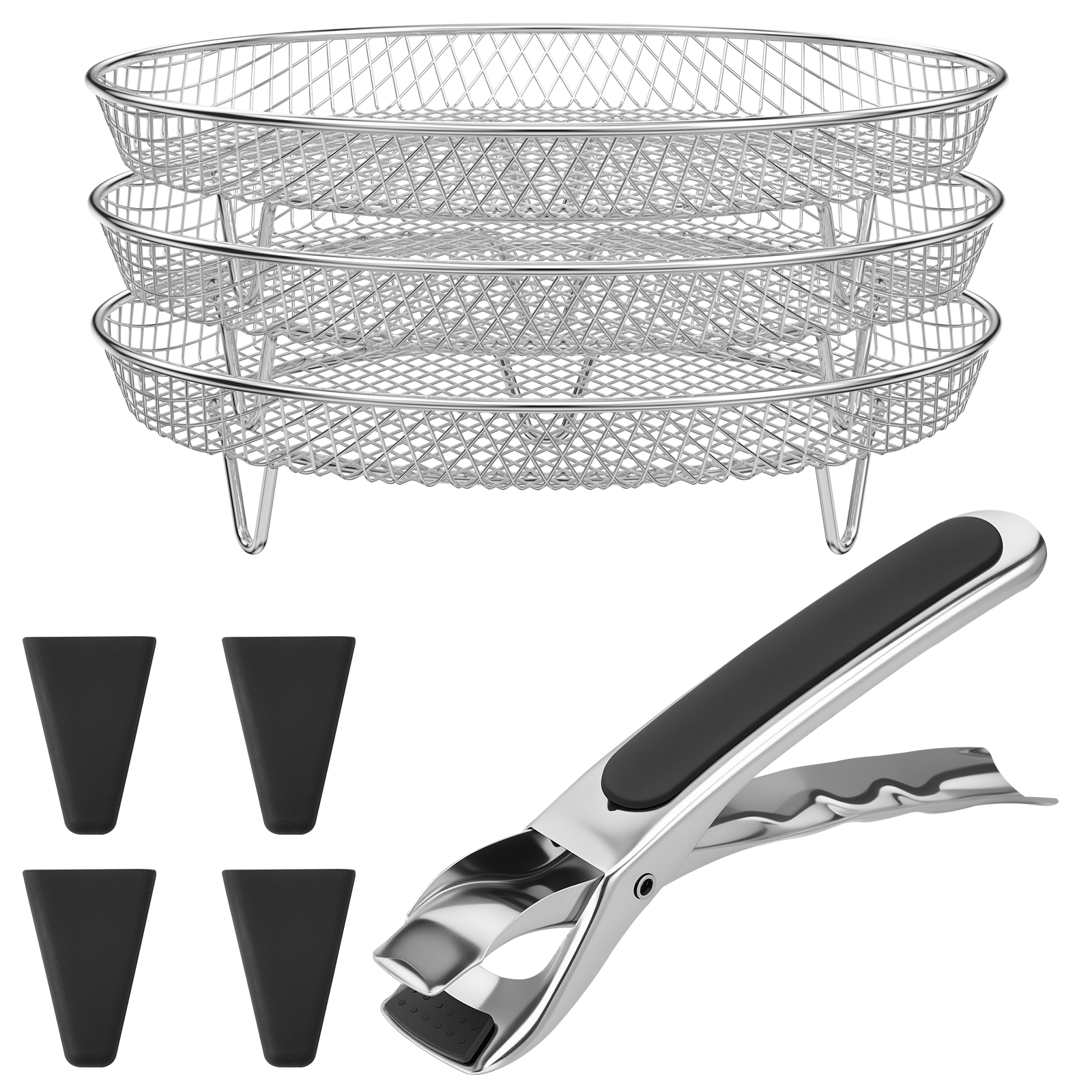 Accesorios para freidora de aire, estante para freidora de aire de acero inoxidable, cesta redonda apilable de 3 capas, deshidratador versátil, 3 uds.: Default Title