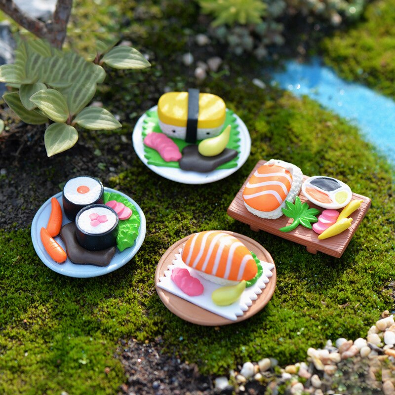 1 sæt børn sushi mad foregiver legetøj harpiks hambeger miniaturer fe havedekoration mos terrarium mikro landskab