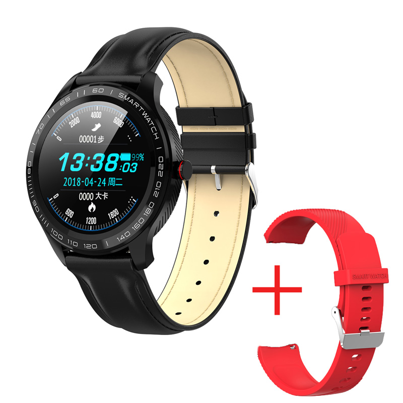 Toque completo relógio inteligente masculino ecg + ppg freqüência cardíaca monitor de oxigênio pressão arterial ip68 à prova dip68 água bluetooth chamada lembrete smartwatch: bk leath add red sil