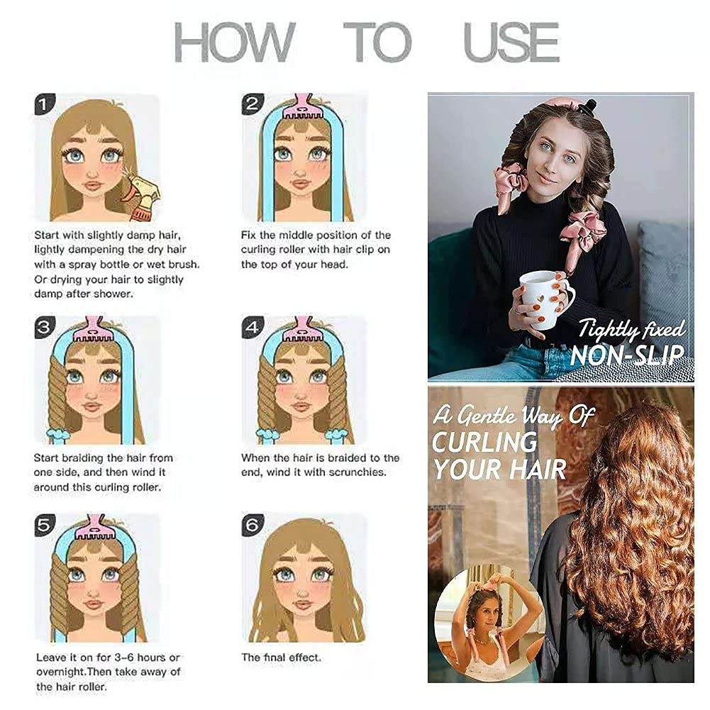 Conjunto de productos para el cabello rizado, rulos sin calor para cabello corto y largo, diadema de seda para la noche, herramienta de peinado para el cabello rizado boucleur cheveux