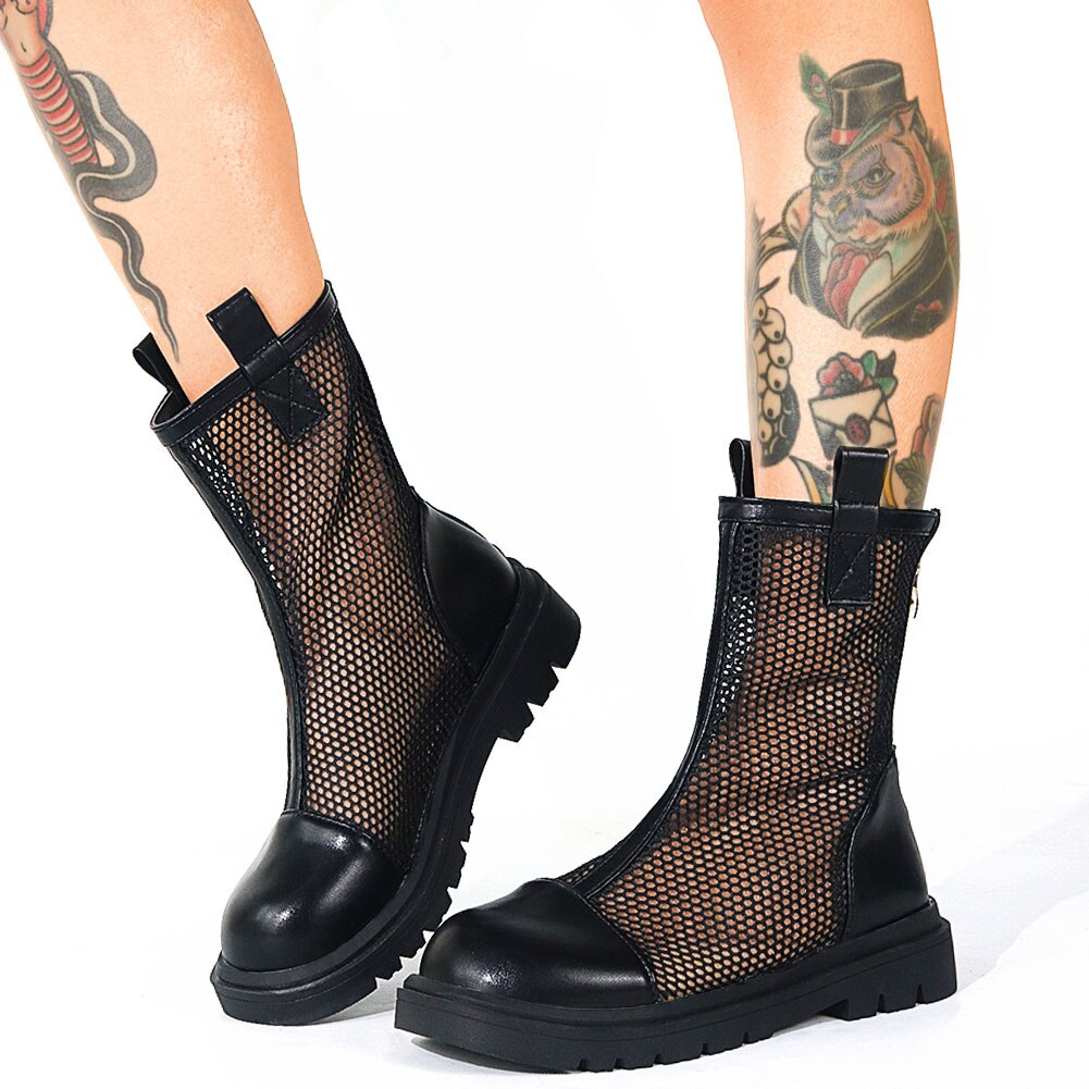 Brand Leisure Gezellig Wandelen Gothic Zwarte Mode Zomer Laarzen Casual Platform Gladiator Mesh Sandaal Vrouwen Schoenen