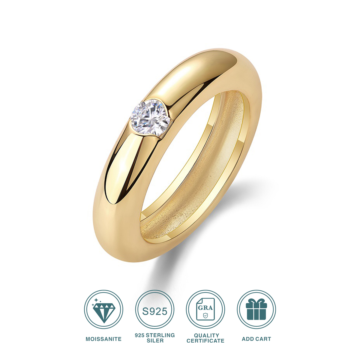 18K vergulde 925 sterling zilveren ring met Moissanite steen - minimalistische band voor mannen en vrouwen, perfect cadeau voor elke gelegenheid
