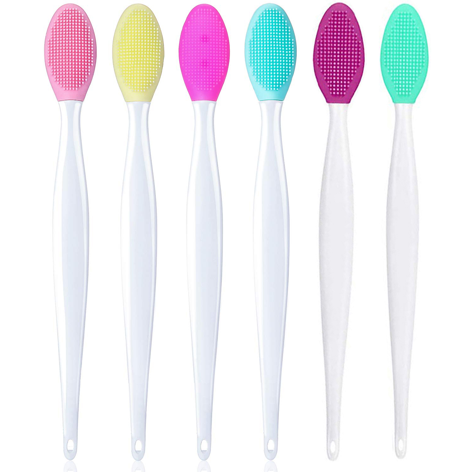 Silicone Lip Brush Tool Double Sided Soft lip Brush Wash Face Brush Scrub Clean Exfoliating Facial Lip Brush: 6Pcs Color mixing